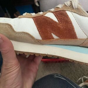 New Balance White and Brown Sneakers